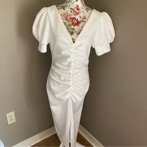 NWT River Island Midi Dress White Ruched Front Sz 8